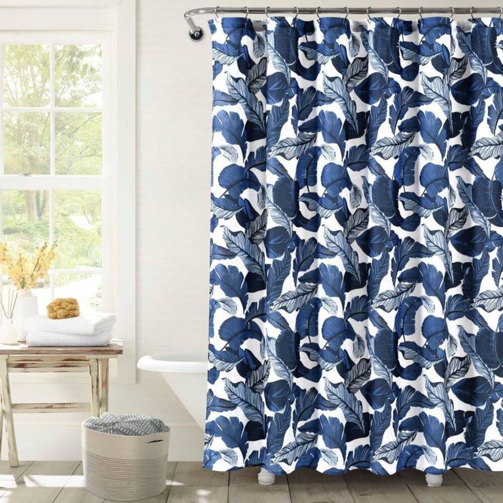 72"x72" Tropical Paradise Shower Curtain Navy Blue - Lush Décor